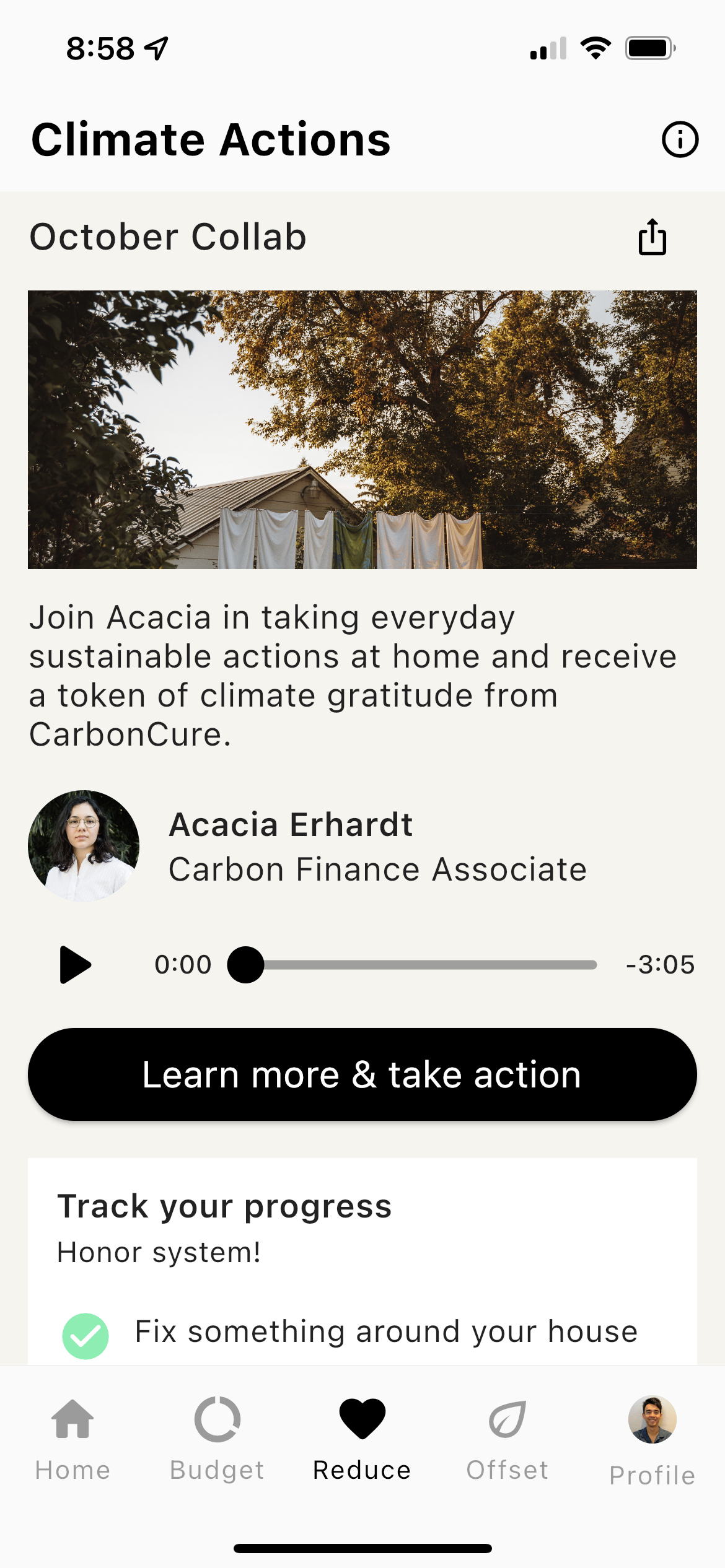Climate Actions screen