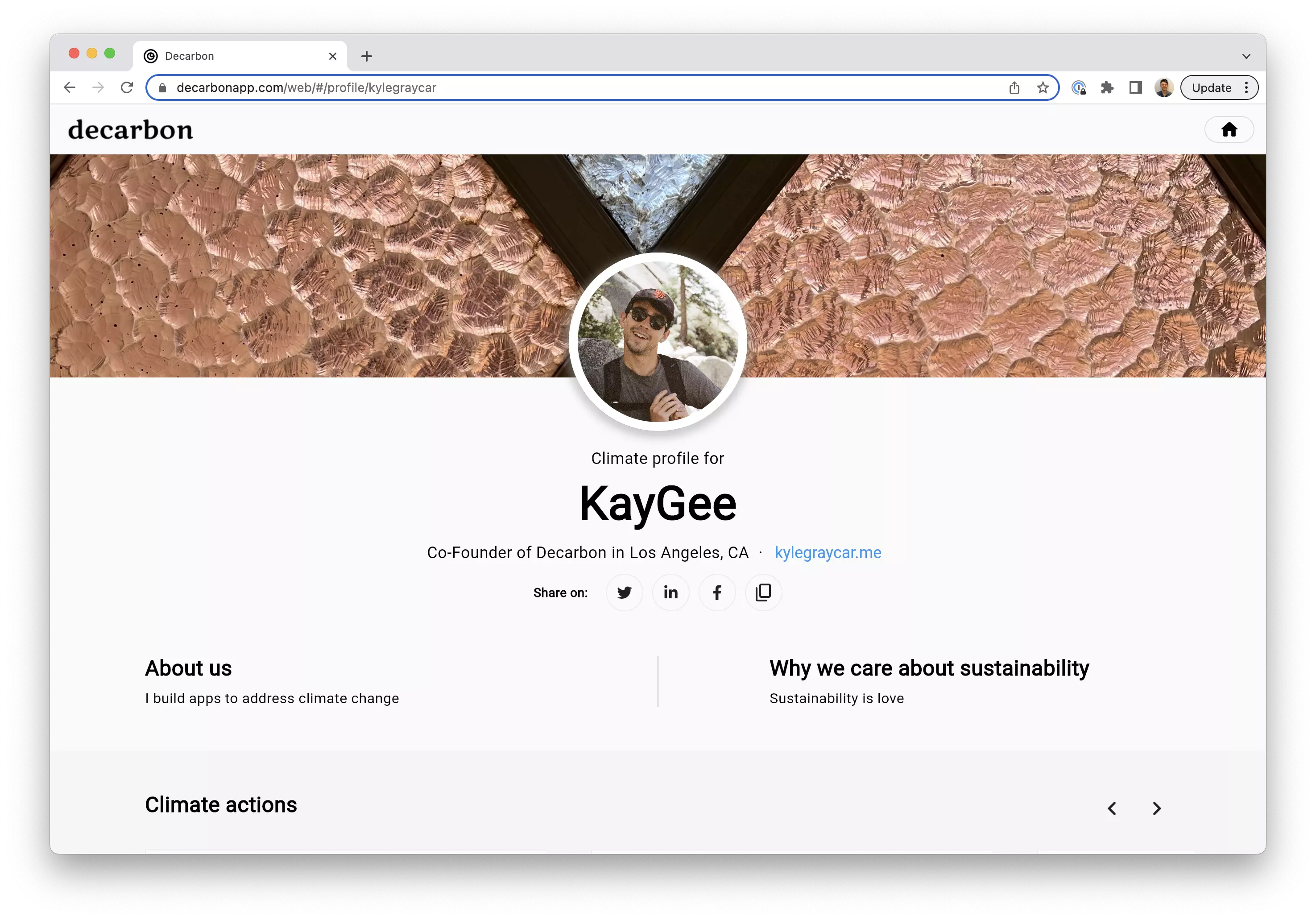 Kyle's public profile on Decarbon
